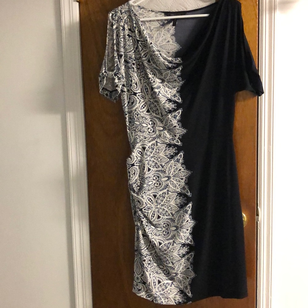 BCBGMaxazria Cold Shoulder Black Print Dress Large
